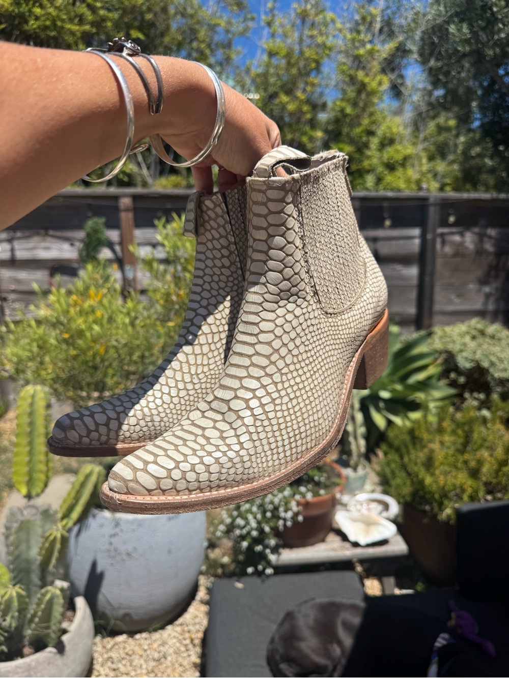 freebird White Snake-Embossed Chelsea Booties myrah